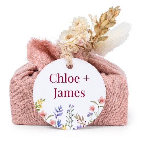 Såper i rosa stoffinnpakninger med rundt merke (sett à 6)