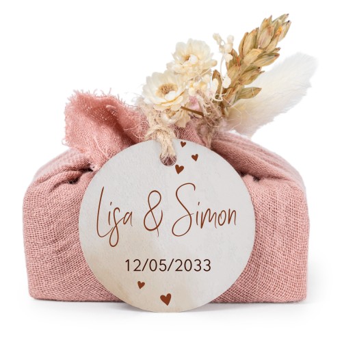 Zeepjes in roos tetra doekje met rond label (set van 6)