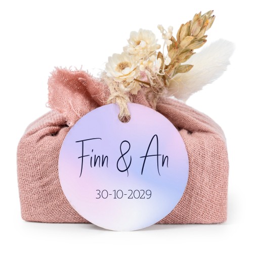 Tvålar i rosa tygförpackningar med rund etikett (6 st)