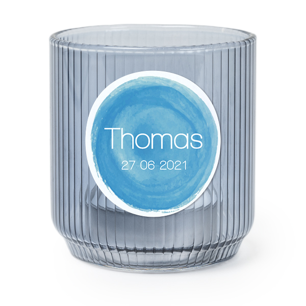 Fyrfadsholder i blåt glas med runde klistermærker – 6 stk