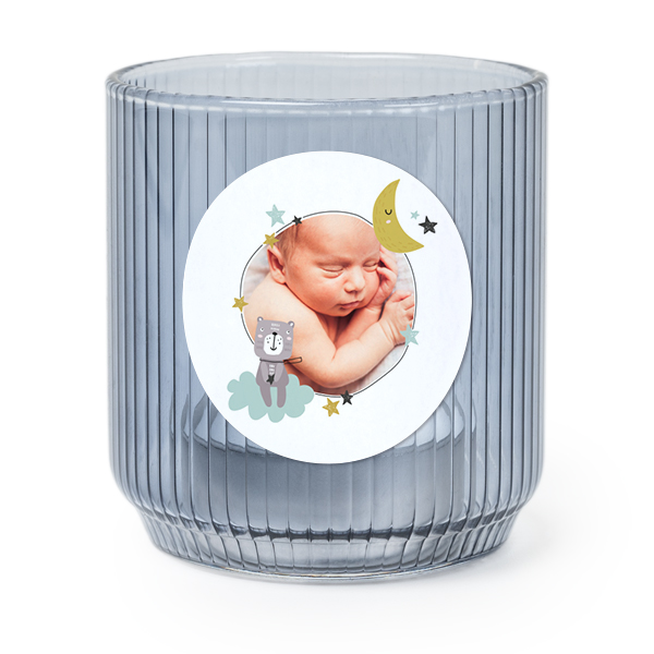Theelichthouder blauw met ronde sticker - set van 6