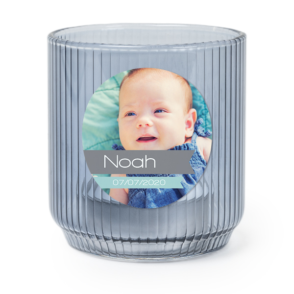 Personalised Blue Glass Tealight Holder with Round Stickers – Set of 6