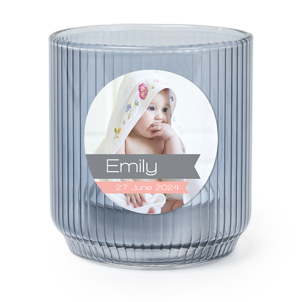 Personalised Blue Glass Tealight Holder with Round Stickers – Set of 6