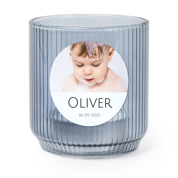 Personalised Blue Glass Tealight Holder with Round Stickers – Set of 6