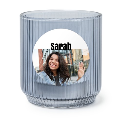 Theelichthouder blauw met ronde sticker - set van 6 Theelichthouder blauw met ronde sticker - set van 6