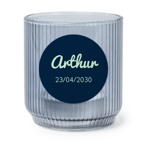 Personalised Blue Glass Tealight Holder with Round Stickers – Set of 6