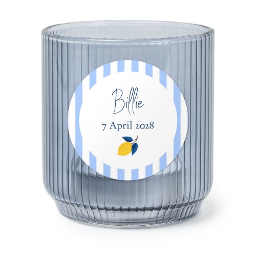 Theelichthouder blauw met ronde sticker - set van 6