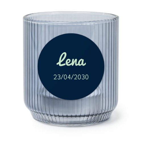 Personalised Blue Glass Tealight Holder with Round Stickers – Set of 6