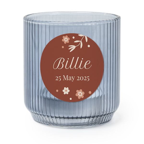 Personalised Blue Glass Tealight Holder with Round Stickers – Set of 6