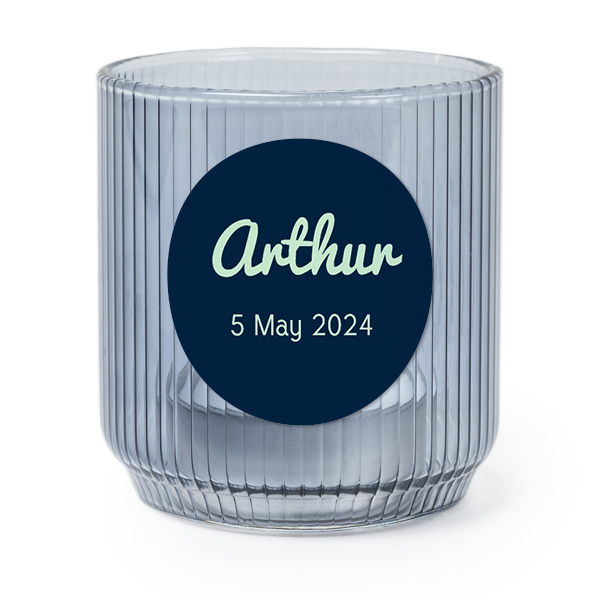 Personalised Blue Glass Tealight Holder with Round Stickers – Set of 6