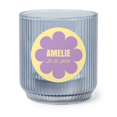 Personalised Blue Glass Tealight Holder with Round Stickers – Set of 6