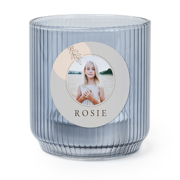Personalised Blue Glass Tealight Holder with Round Stickers – Set of 6