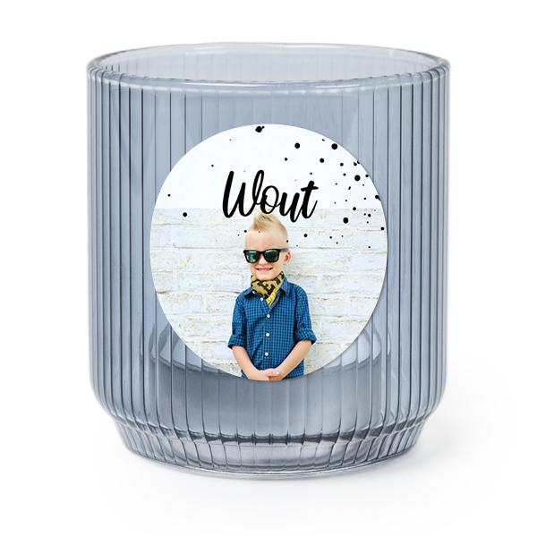Theelichthouder blauw met ronde sticker - set van 6 Theelichthouder blauw met ronde sticker - set van 6