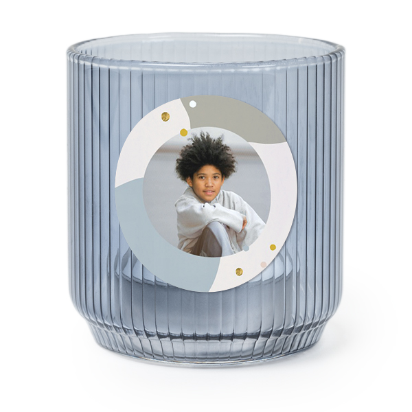 Theelichthouder blauw met ronde sticker - set van 6
