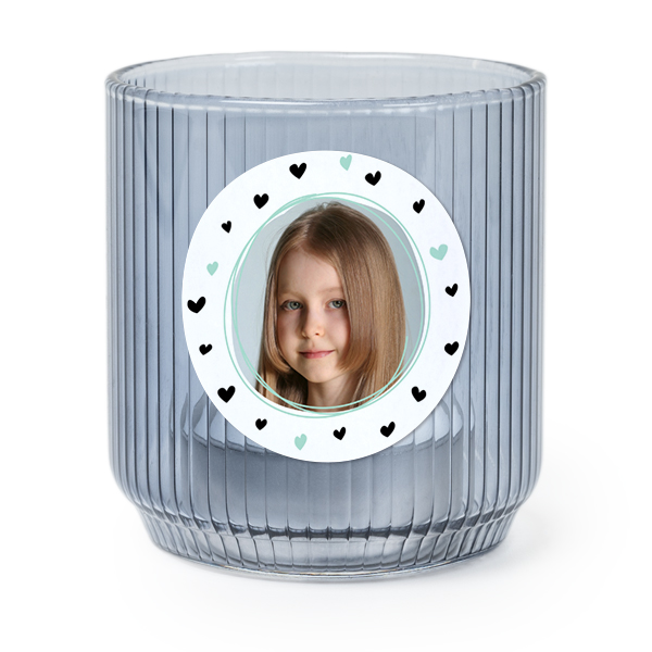 Personalised Blue Glass Tealight Holder with Round Stickers – Set of 6