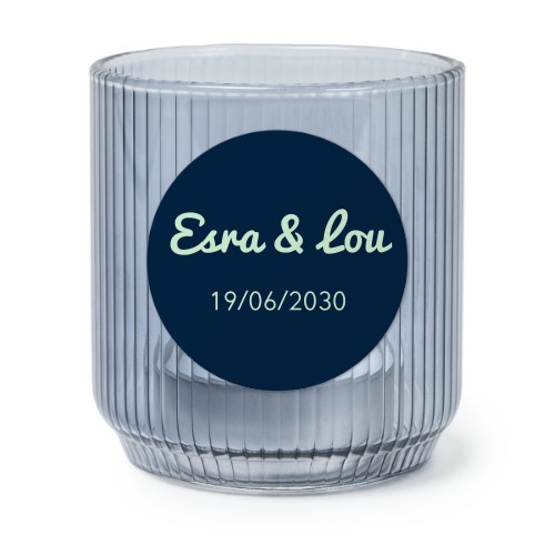 Värmeljushållare  i blått glas med runda klistermärken – 6 st