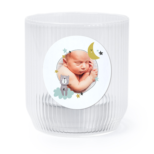 Theelichthouder doorzichtig met ronde sticker - set van 6