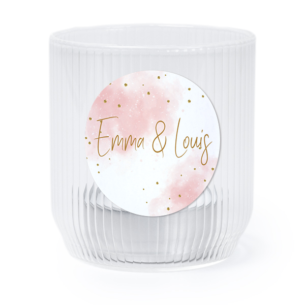 Personalised Clear Glass Tealight Holder with Round Stickers – Set of 6