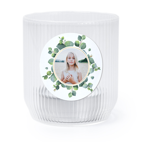 Personalised Clear Glass Tealight Holder with Round Stickers – Set of 6