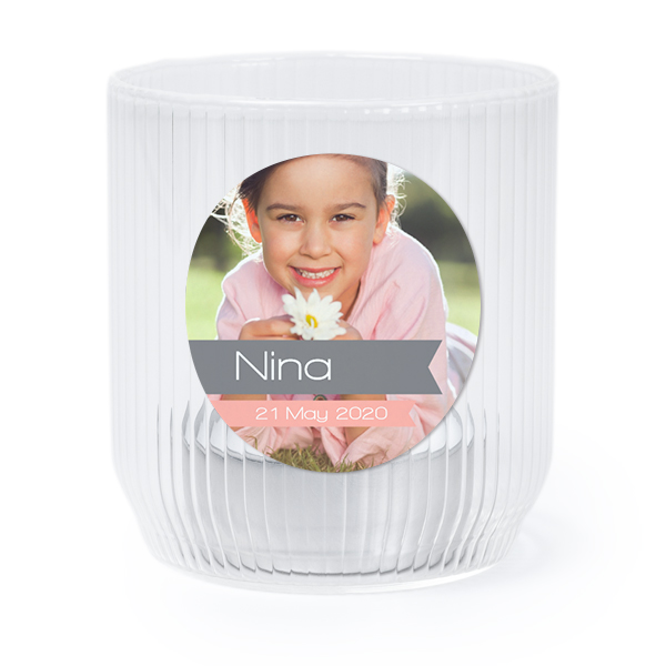 Personalised Clear Glass Tealight Holder with Round Stickers – Set of 6