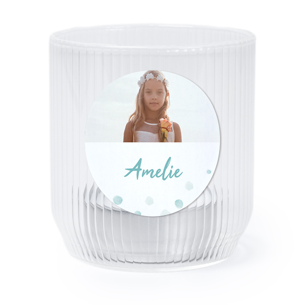 Personalised Clear Glass Tealight Holder with Round Stickers – Set of 6