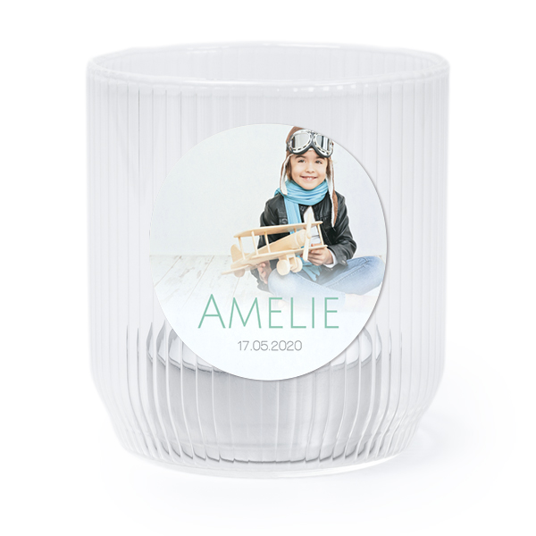 Personalised Clear Glass Tealight Holder with Round Stickers – Set of 6