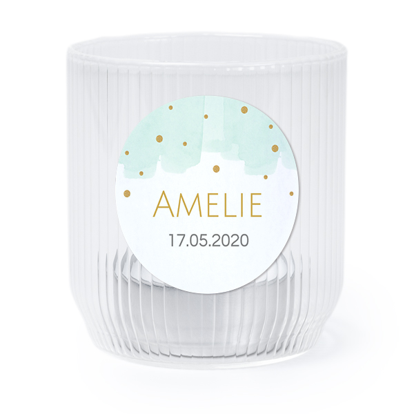 Personalised Clear Glass Tealight Holder with Round Stickers – Set of 6