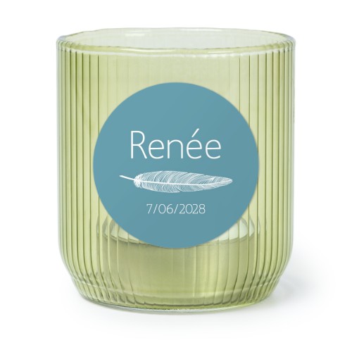 Personalised Green Glass Tealight Holder with Round Stickers – Set of 6