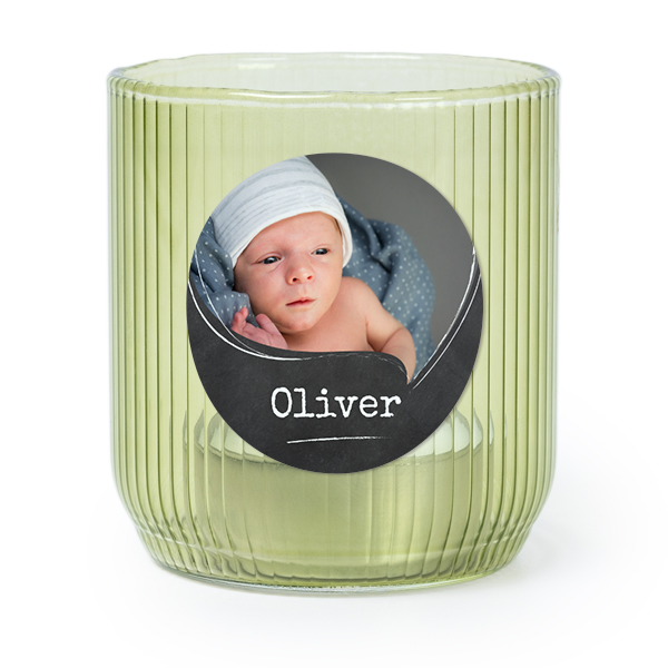 Fyrfadsholder i grønt glas med runde klistermærker – 6 stk Fyrfadsholder i grønt glas med runde klistermærker – 6 stk