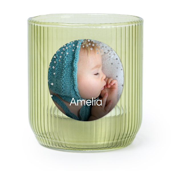 Personalised Green Glass Tealight Holder with Round Stickers – Set of 6