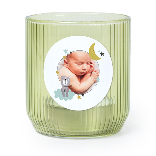 Theelichthouder groen met ronde sticker - set van 6