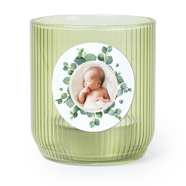 Personalised Green Glass Tealight Holder with Round Stickers – Set of 6