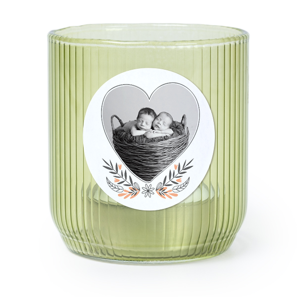 Personalised Green Glass Tealight Holder with Round Stickers – Set of 6