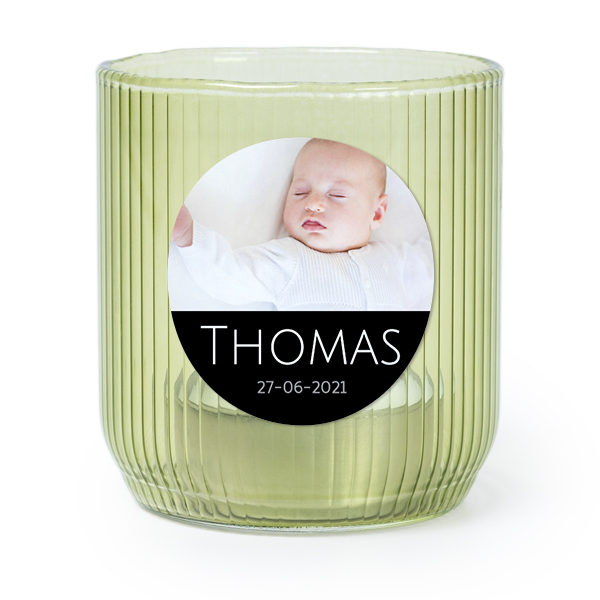 Personalised Green Glass Tealight Holder with Round Stickers – Set of 6