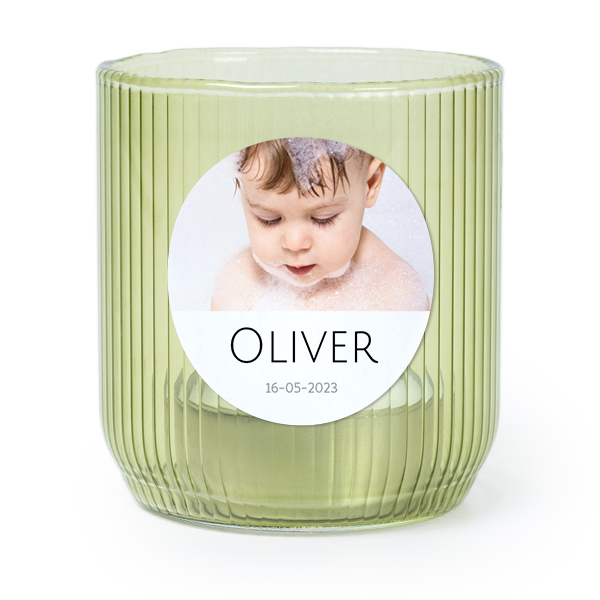 Personalised Green Glass Tealight Holder with Round Stickers – Set of 6