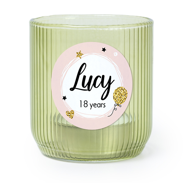 Värmeljushållare i grönt glas med runda klistermärken - 6 st