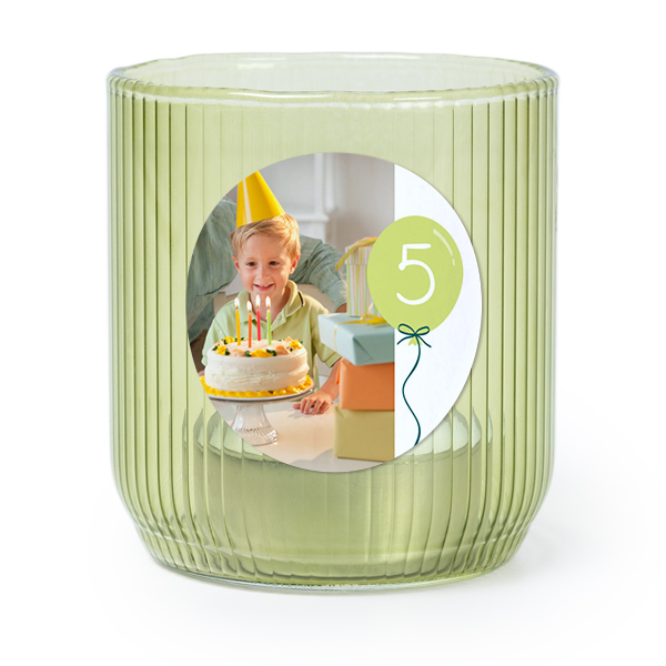 Photophore en verre vert avec autocollant rond - Lot de 6