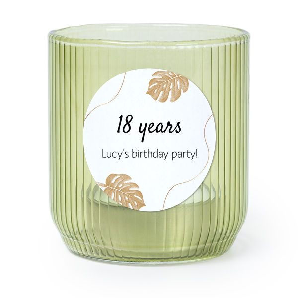 Personalised Green Glass Tealight Holder with Round Stickers – Set of 6