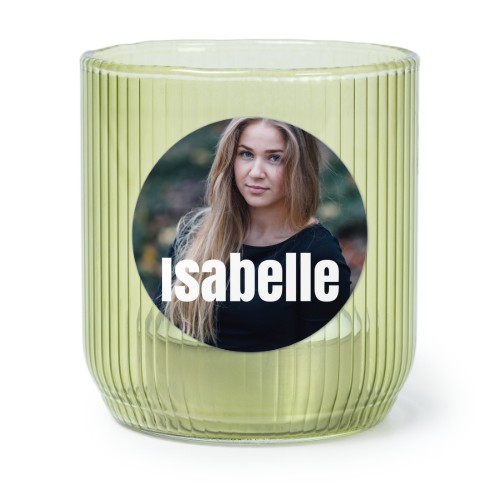 Personalised Green Glass Tealight Holder with Round Stickers – Set of 6