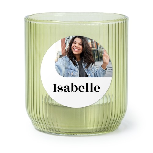 Personalised Green Glass Tealight Holder with Round Stickers – Set of 6