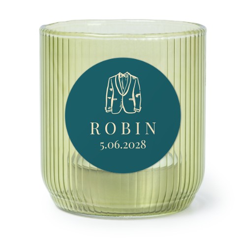 Personalised Green Glass Tealight Holder with Round Stickers – Set of 6