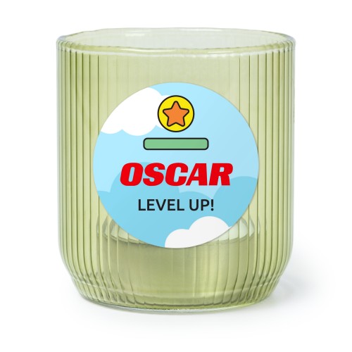 Personalised Green Glass Tealight Holder with Round Stickers – Set of 6