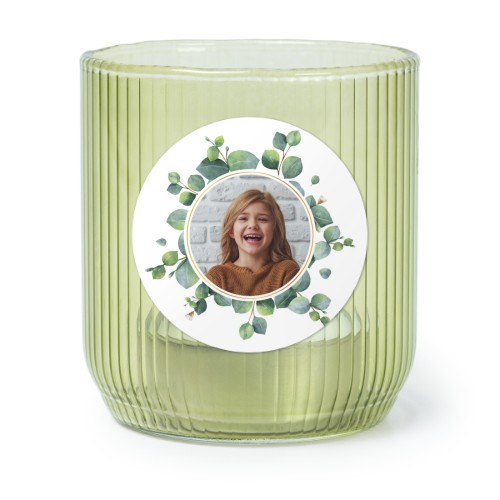Personalised Green Glass Tealight Holder with Round Stickers – Set of 6