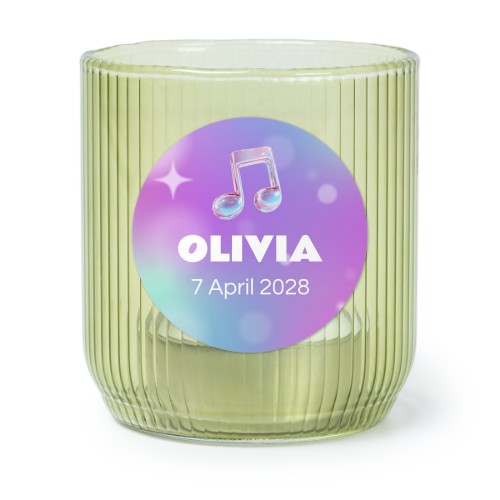 Personalised Green Glass Tealight Holder with Round Stickers – Set of 6