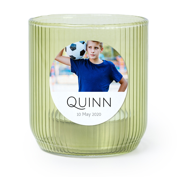 Personalised Green Glass Tealight Holder with Round Stickers – Set of 6
