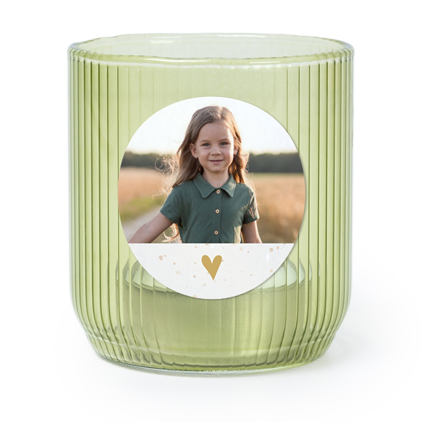 Personalised Green Glass Tealight Holder with Round Stickers – Set of 6