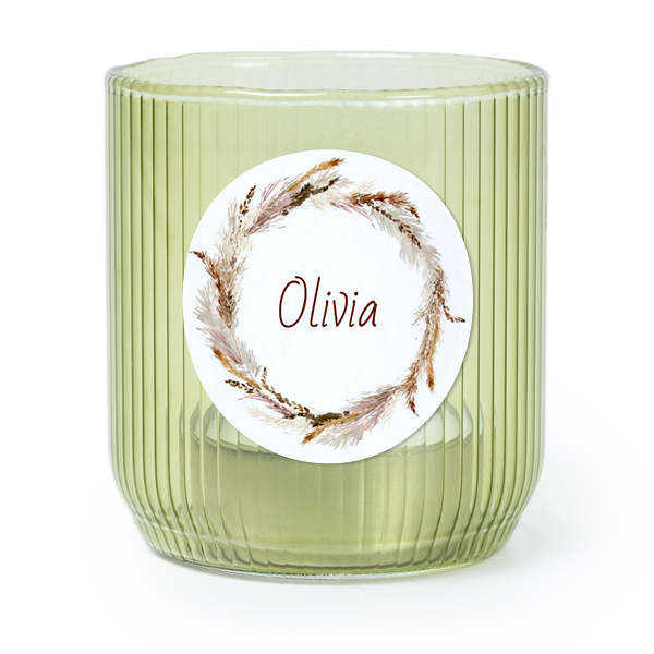 Personalised Green Glass Tealight Holder with Round Stickers – Set of 6
