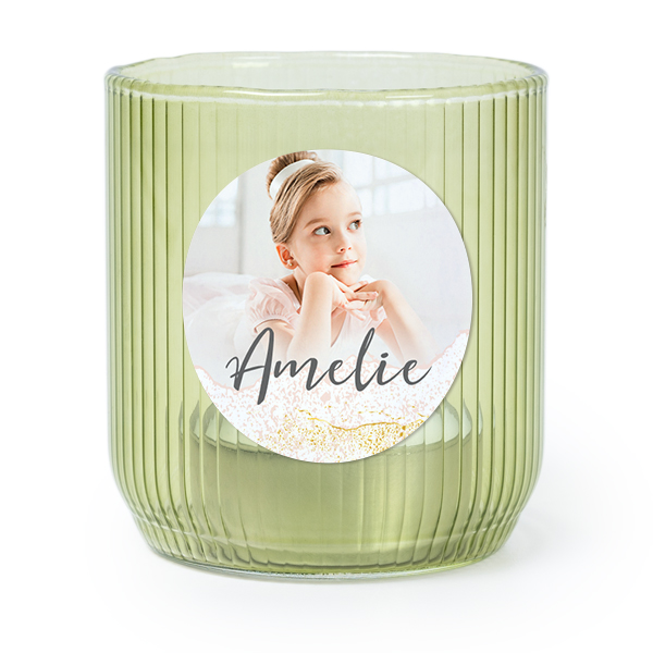 Personalised Green Glass Tealight Holder with Round Stickers – Set of 6