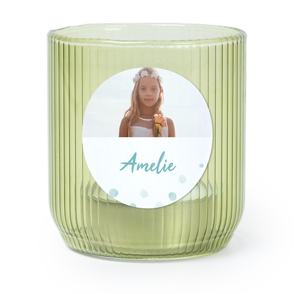 Personalised Green Glass Tealight Holder with Round Stickers – Set of 6