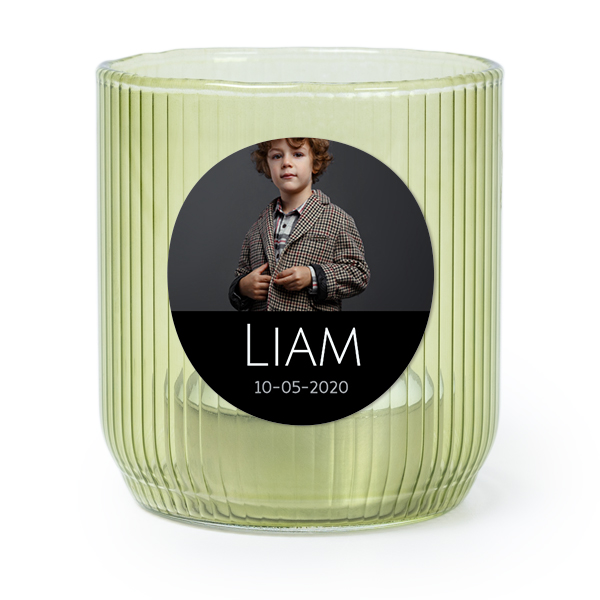 Personalised Green Glass Tealight Holder with Round Stickers – Set of 6
